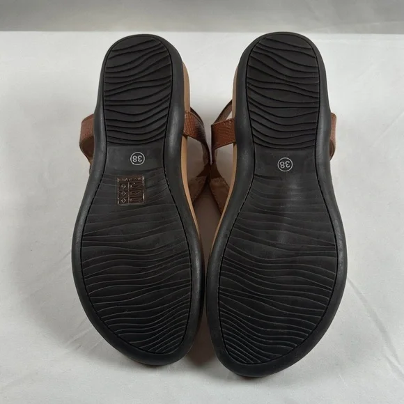 Women’s Brown Comfort T-Strap Sandals Soft Footbed Slip-On Thong Shoes Size 38 - Picture 6 of 8